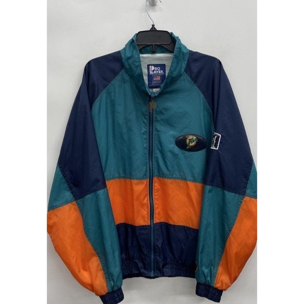 Vintage 90s Miami Dolphins Pro Player Windbreaker Jacket XL Teal Orange NFL